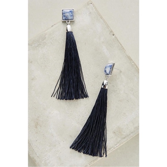 NEW Anthropologie Rhosyn Tassel Fringe Earrings NAVY & PINK [2 PAIR] - Picture 2 of 7